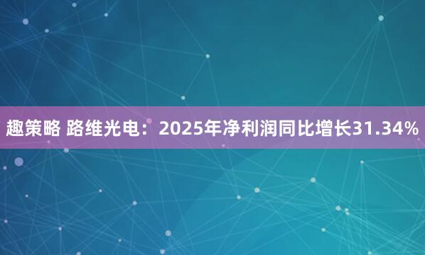 趣策略 路维光电：2025年净利润同比增长31.34%