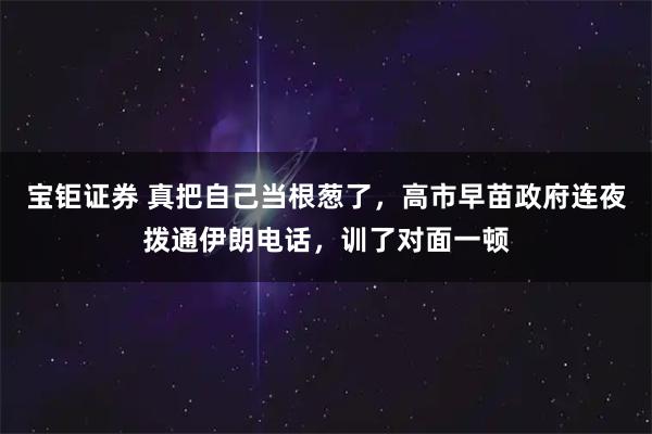 宝钜证券 真把自己当根葱了，高市早苗政府连夜拨通伊朗电话，训了对面一顿