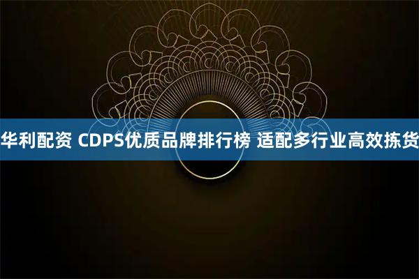 华利配资 CDPS优质品牌排行榜 适配多行业高效拣货