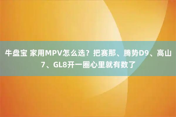 牛盘宝 家用MPV怎么选？把赛那、腾势D9、高山7、GL8开一圈心里就有数了
