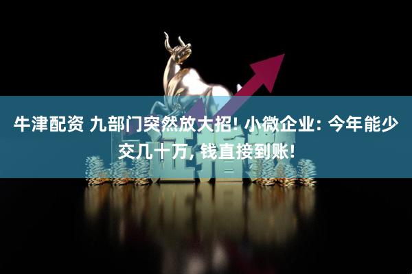 牛津配资 九部门突然放大招! 小微企业: 今年能少交几十万, 钱直接到账!
