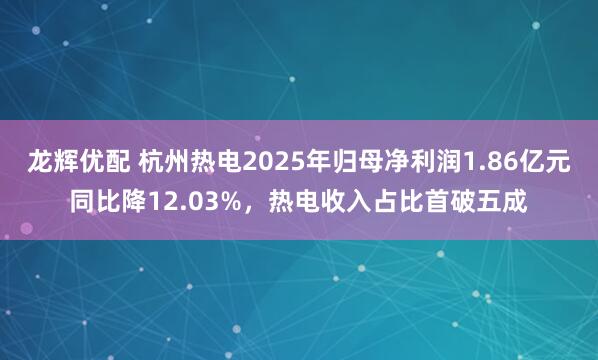 龙辉优配 杭州热电2025年归母净利润1.86亿元同比降12.03%,热电收入占比首破五成